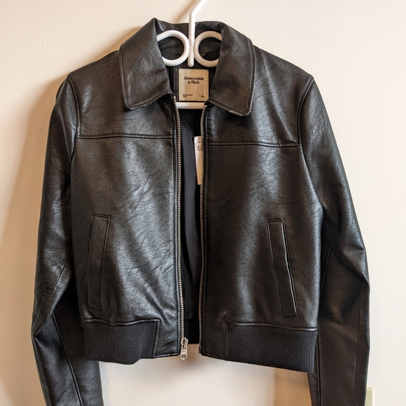 BNWT A&F Black Faux Leather Jacket - Picture 1 of 7